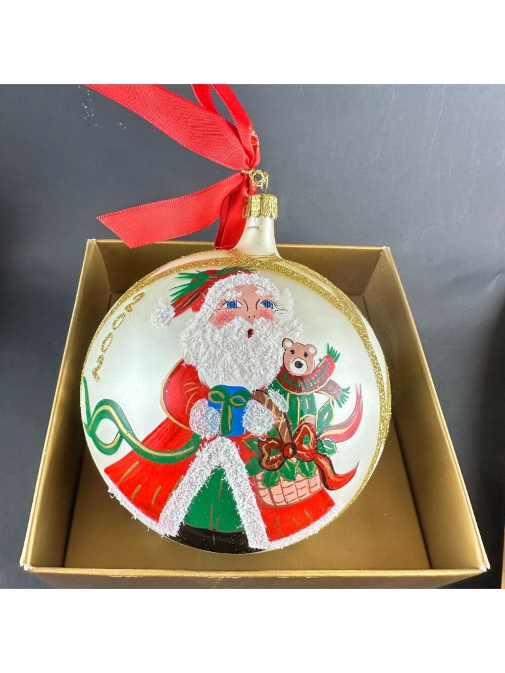 Waterford 2002 Annual Santa Ball Glass Ornament With Box 4.5"